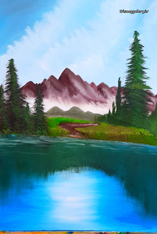 بوم تابلو نقاشی رنگ روغن طرح طبیعت آرام سایز بزرگ