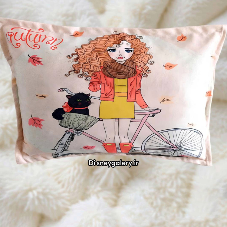 روبالشتی کارتونی دخترونه مخمل سایز بزرگ قابل شستشو زیپ مخفی طرح دختر و پاییز