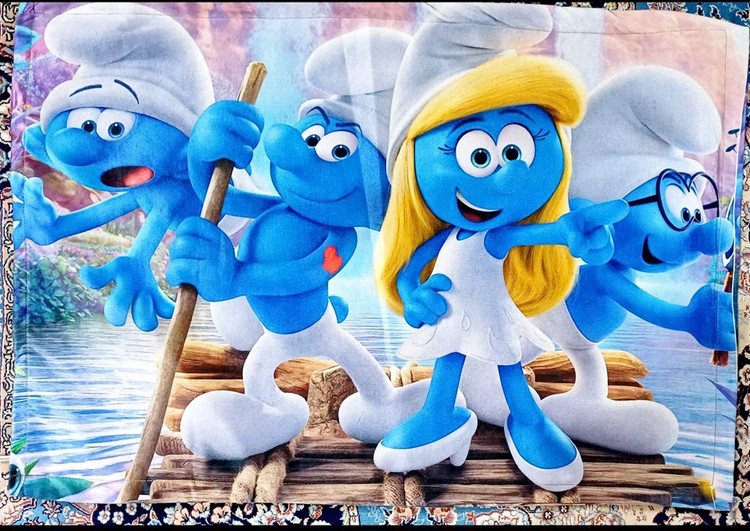 خرید روبالشتی عروسکی رح انیمیشن اسمورفها زیپ مخفی مخمل قابل شست و شو دورو